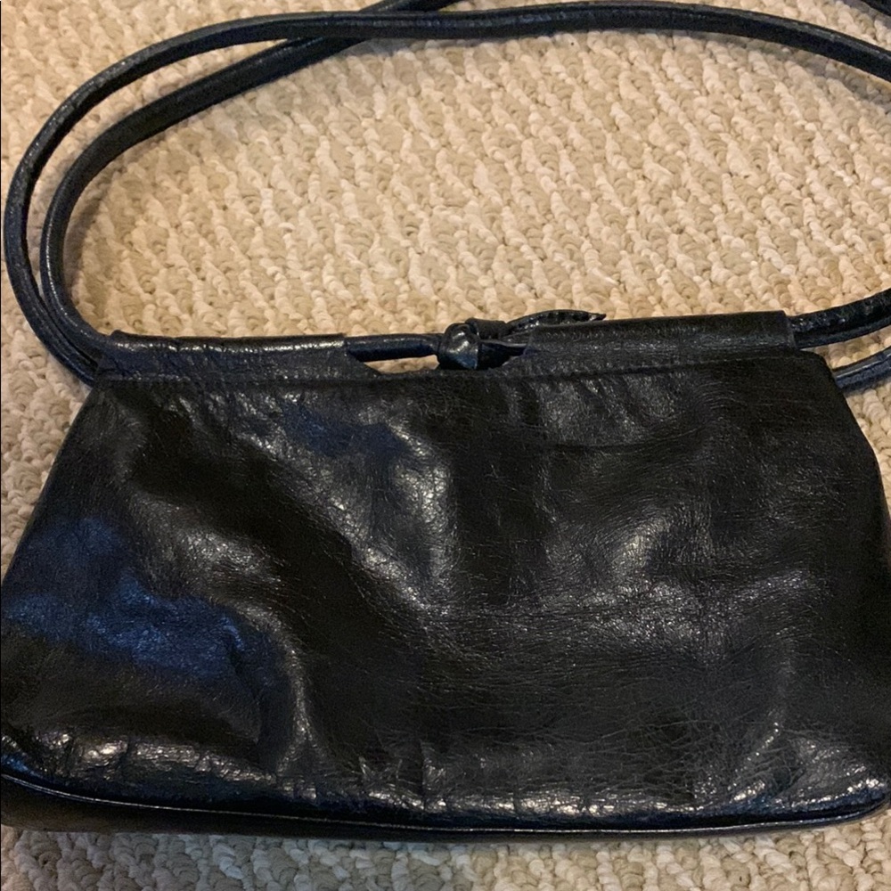 Elegant Crinkle Style Genuine Black Leather Women's Bag